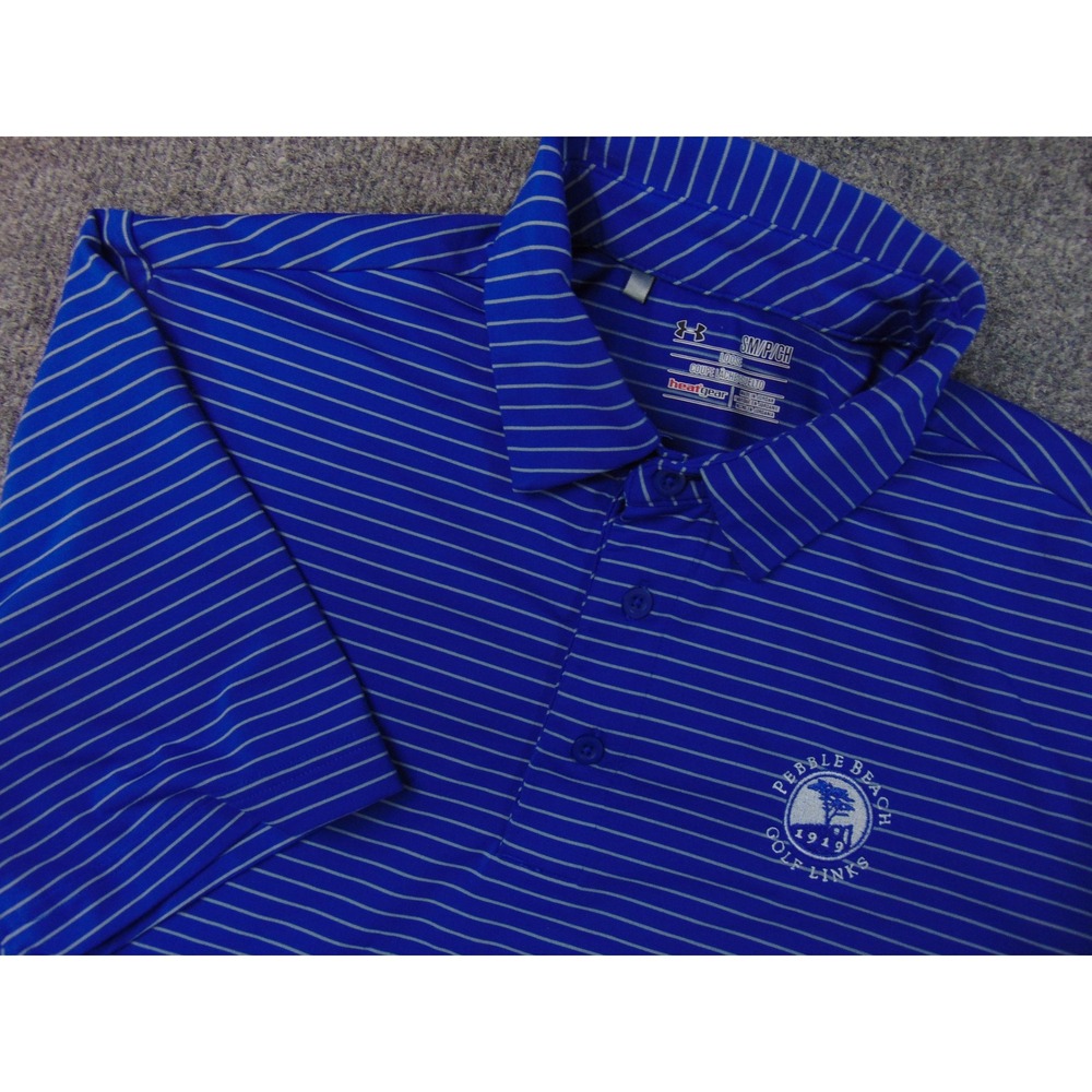 Pebble Beach Golf Shirt Mens Small Blue Gray Stripe Under Armour Heatgear Loose